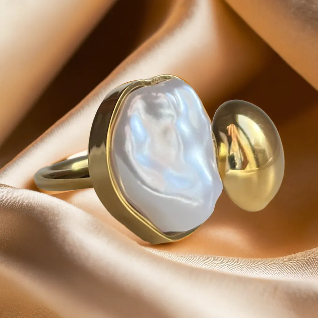 Bague Havre de Perle – Plaqué Or 18k (Ajustable)