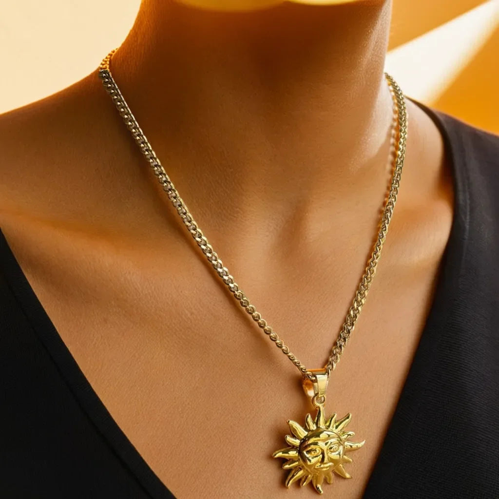 Gold Sun Necklace – Collier Soleil Mystique | Radiance Noire
Celestial gold sun necklace with 18k gold plating and adjustable chain. A radiant symbol of light, energy, and personal strength—perfect for everyday elegance.
Gold sun necklace for women
Collier pendentif soleil plaqué or
Celestial gold charm necklace
Radiant gold sun jewelry