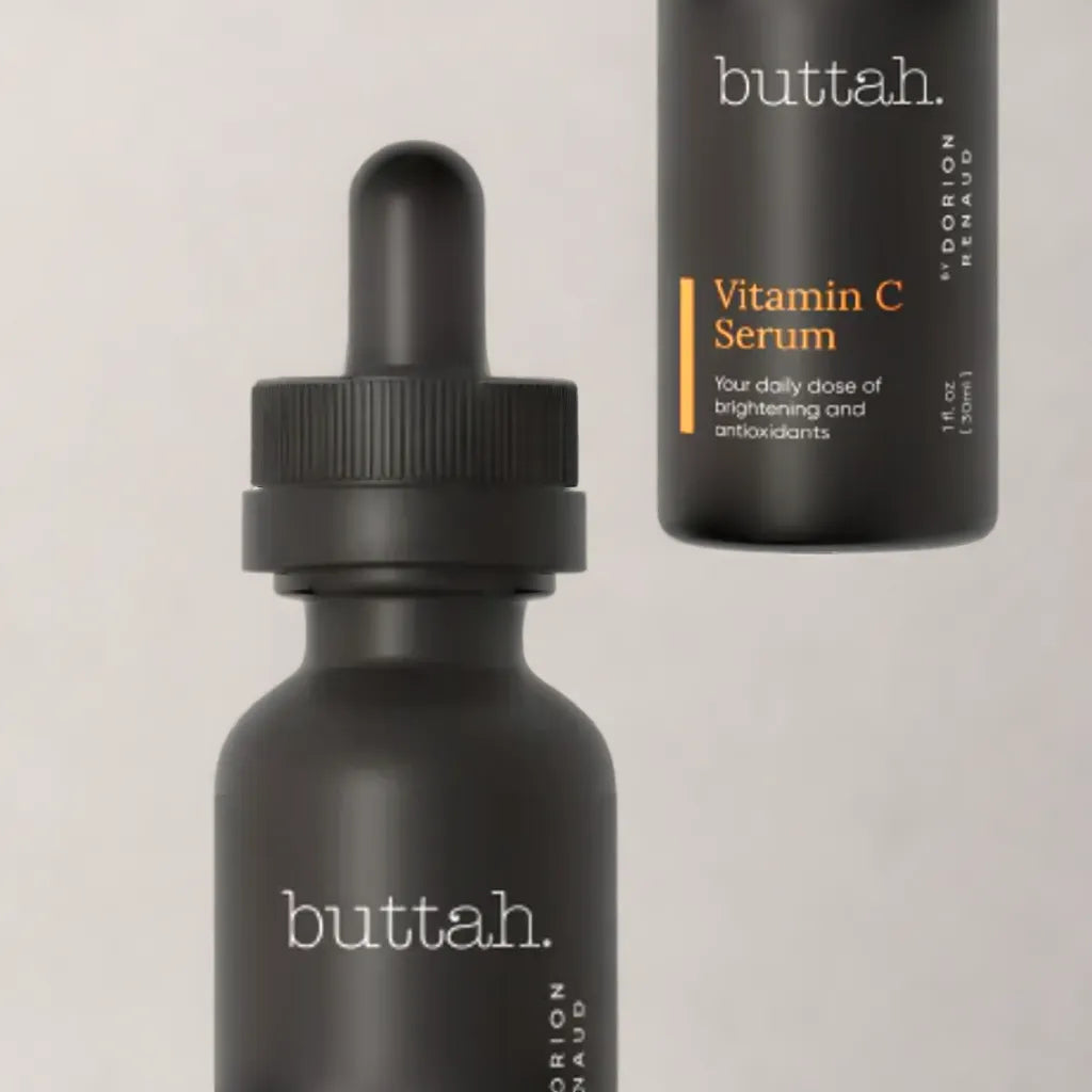 Vitamin C serum dropper with amber bottle
Close-up of glowing melanin-rich skin after use
Serum texture swatch on dark skin
Application on clean skin before makeup