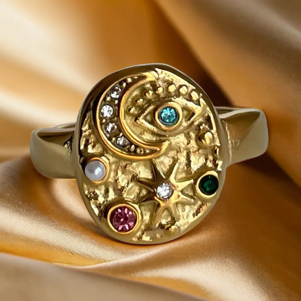 “Bague Étoilée Stardust Bloom – women’s gold plated ring, front view”
“Celestial inspired gold ring for women – side profile”
“Stardust Bloom 18k gold plated ring – flat lay on neutral background”
“Elegant women’s gold plated ring – worn on hand, lifestyle photo