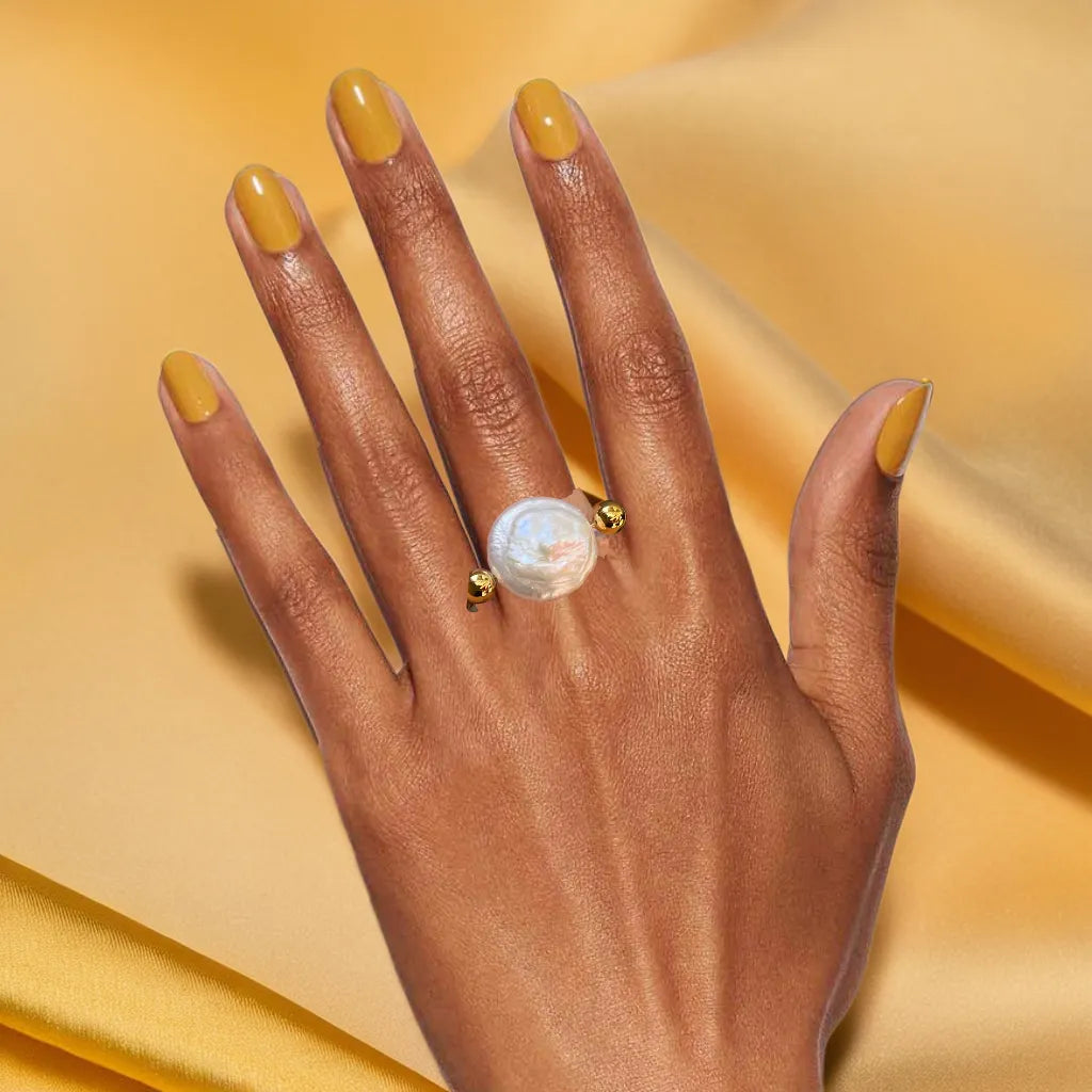 Bague Promesse de Sirène – Nacre & Plaqué Or 18k (Taille 7-8)