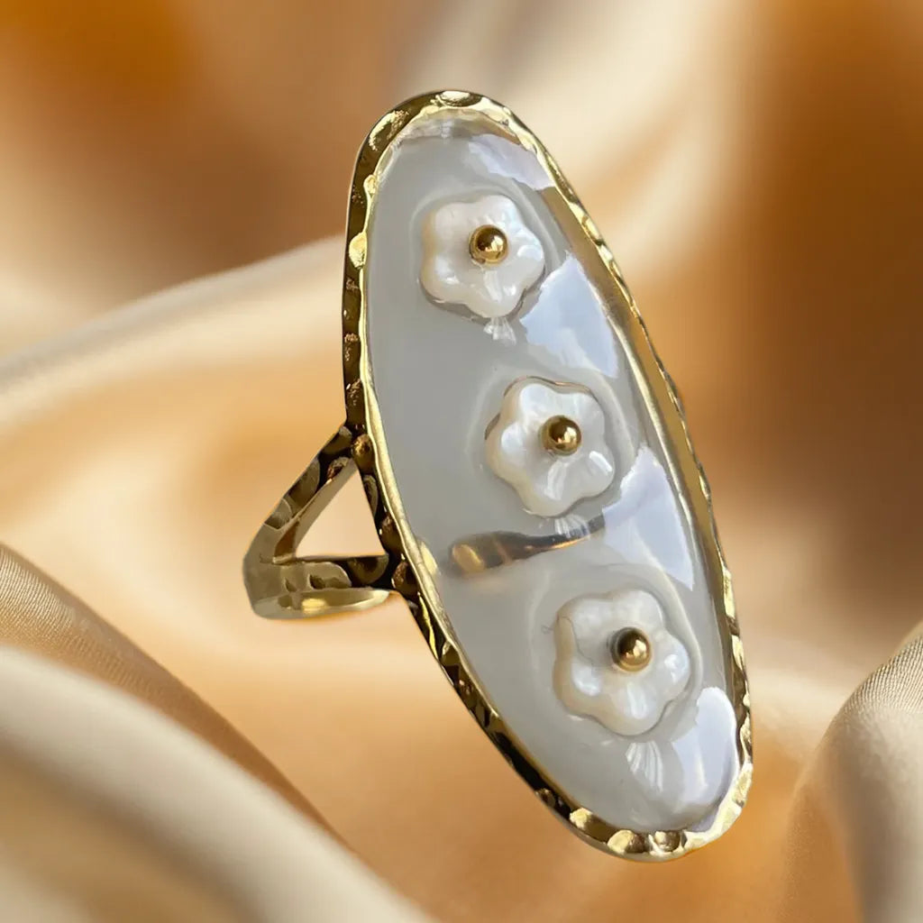 Bague Fleur de Rosée – Plaquée Or 18k (Ajustable)