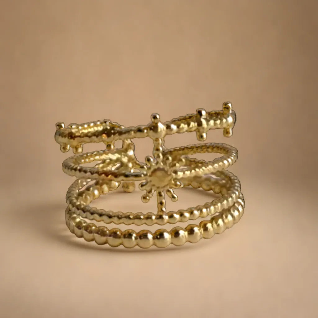 Anneaux Célestes – Celestial Gold Adjustable Ring
Celestial-inspired 4-layer gold ring with adjustable band. 18K plated, water-resistant & hypoallergenic. A cosmic statement for dreamers & stargazers.
Gold celestial ring – 4-layer design for women
Adjustable 18K gold ring inspired by stars and moons
Elegant celestial statement ring – Anneaux Célestes