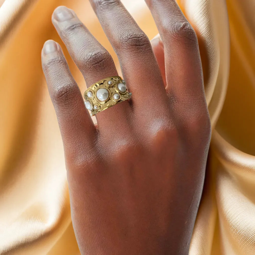Bague Murmure de Perle – Anneau Plaqué Or 18k (Ajustable)