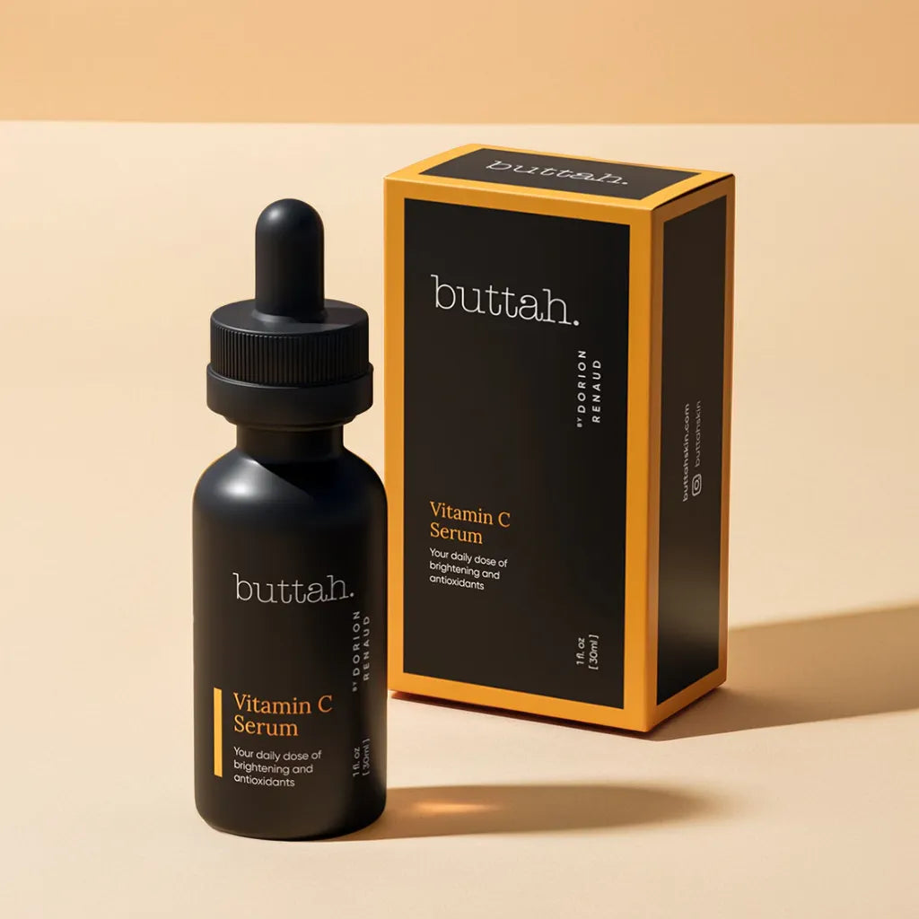 Vitamin C serum dropper with amber bottle
Close-up of glowing melanin-rich skin after use
Serum texture swatch on dark skin
Application on clean skin before makeup