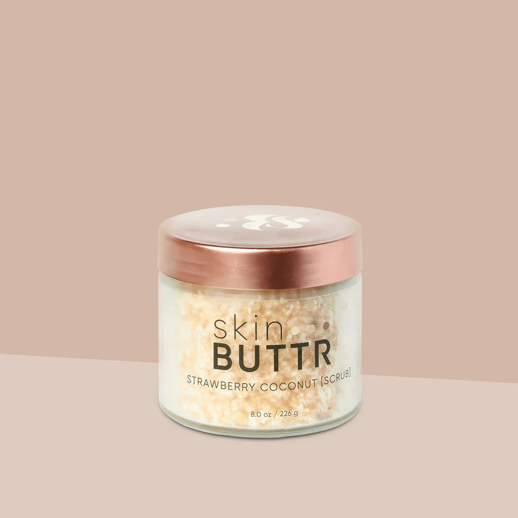 Strawberry Coconut Scrub in open jar – exfoliating body scrub
Sugar scrub with strawberry and coconut – natural body polish for women
Close-up of scrub texture – best exfoliating scrub for glowing skin
Hand applying fruity scrub – body scrub for soft skin