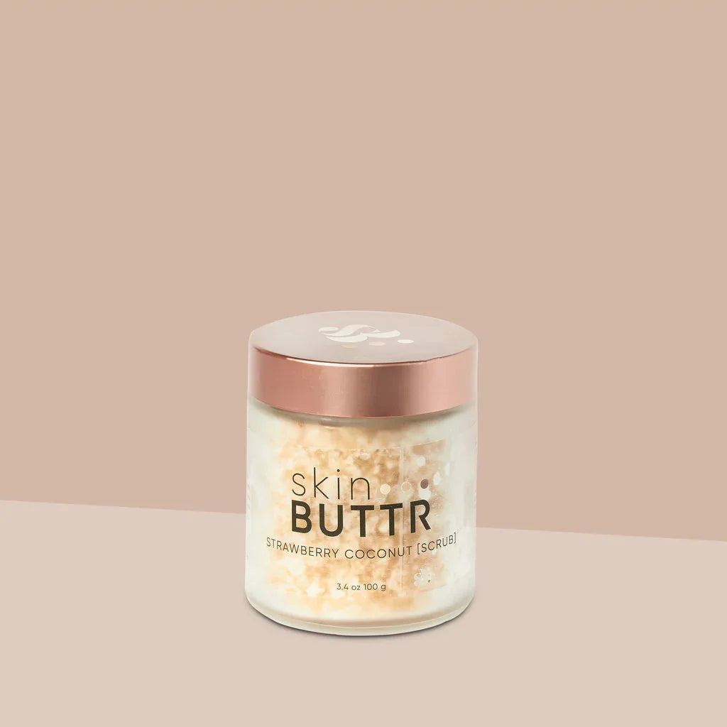 Strawberry Coconut Scrub in open jar – exfoliating body scrub
Sugar scrub with strawberry and coconut – natural body polish for women
Close-up of scrub texture – best exfoliating scrub for glowing skin
Hand applying fruity scrub – body scrub for soft skin