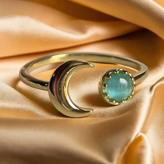 Bague Lune et Opale – Plaquée Or 18k (Ajustable)