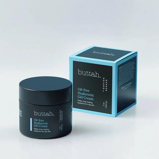 Oil-Free Hyaluronic Gel Cream in jar with water droplets
Gel cream texture close-up with light reflection
Flat lay with hyaluronic acid molecules and grapes
Skincare routine with gel cream and other products