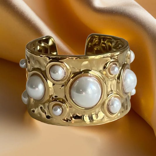 Bague Murmure de Perle – Anneau Plaqué Or 18k (Ajustable)