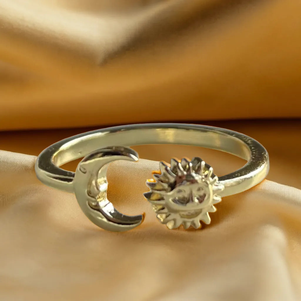 “Sun & Moon Ring – 18k gold plated adjustable women’s ring”
“Celestial gold plated ring for women – Sun and Moon design close-up”
“Adjustable women’s gold ring – Sun & Moon side view”
“Gold ring for women with Sun and Moon design – worn on hand”