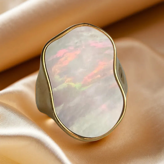 Bague Rêveuse Perlée – Anneau Chunky Plaqué Or 18k (Taille 7-8)