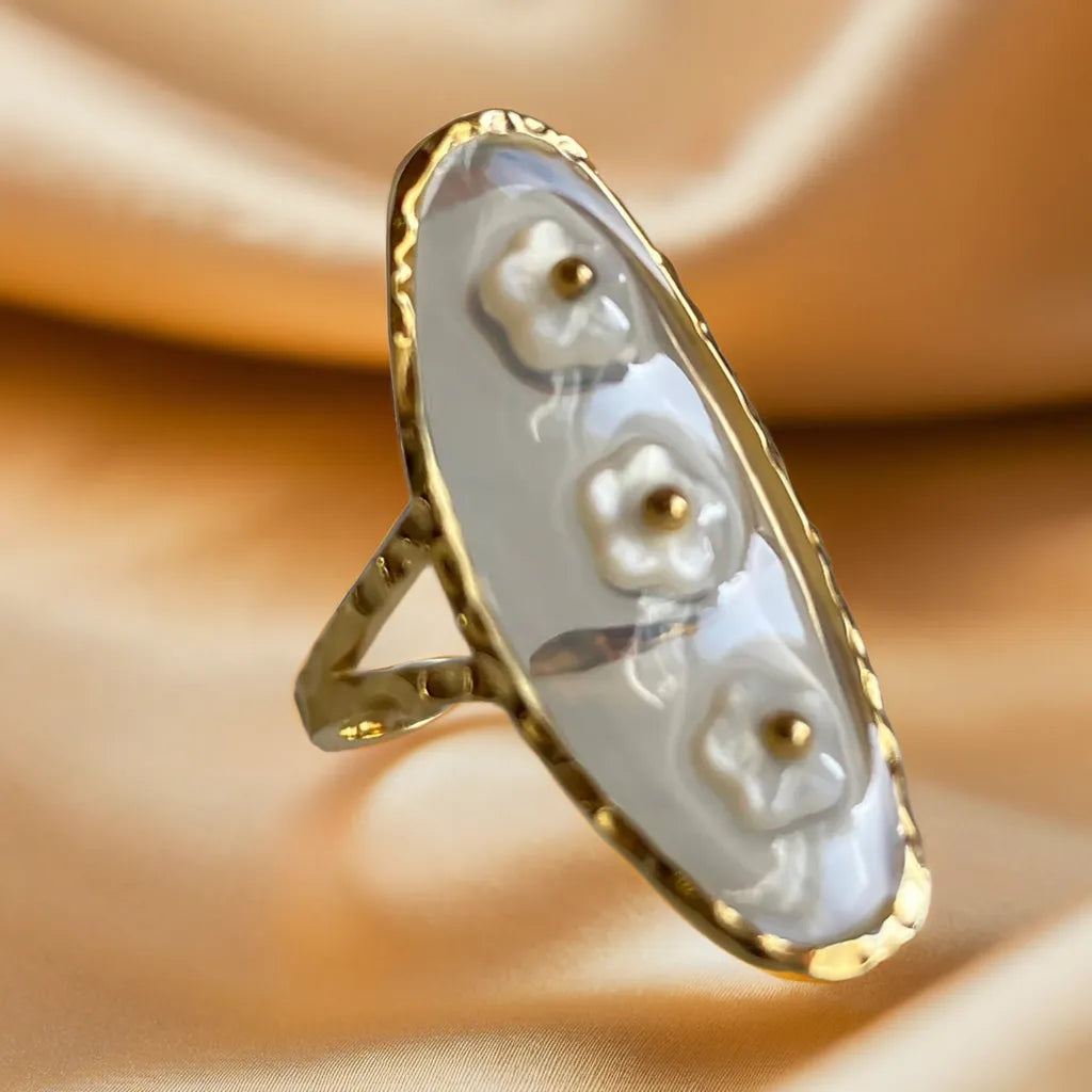 Bague Fleur de Rosée – Plaquée Or 18k (Ajustable)