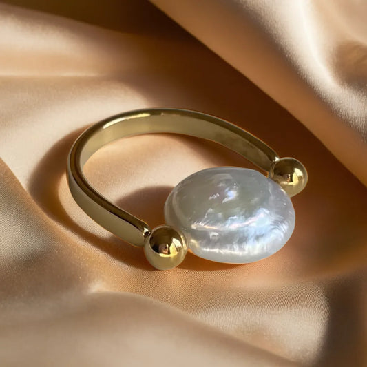 Bague Promesse de Sirène – Nacre & Plaqué Or 18k (Taille 7-8)