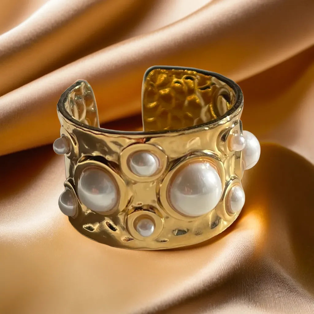 Bague Murmure de Perle – Anneau Plaqué Or 18k (Ajustable)