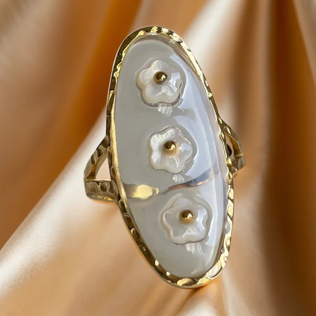 Bague Fleur de Rosée – Plaquée Or 18k (Ajustable)