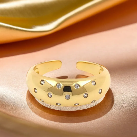 Anneau Élégance – Bague Large Minimaliste en Or 18K (Ajustable)