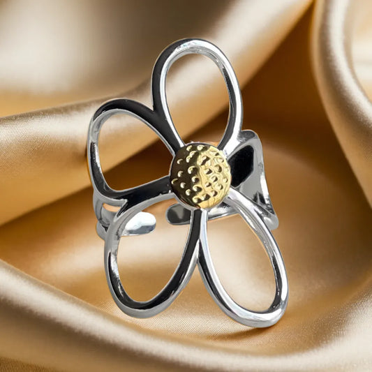 Bague Rosalie – Fleur Bicolore Plaquée Or 18k (Ajustable)