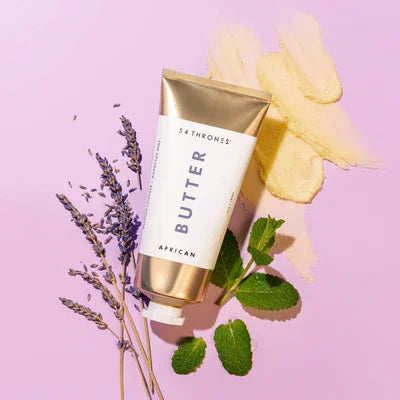 African Beauty Butter in jar – natural body lotion for dry skin
Rich cream texture – non toxic body lotion alternative
Product with lavender & mint – best natural body lotion blend
Butter being applied to skin – natural lotion for glowing hydration