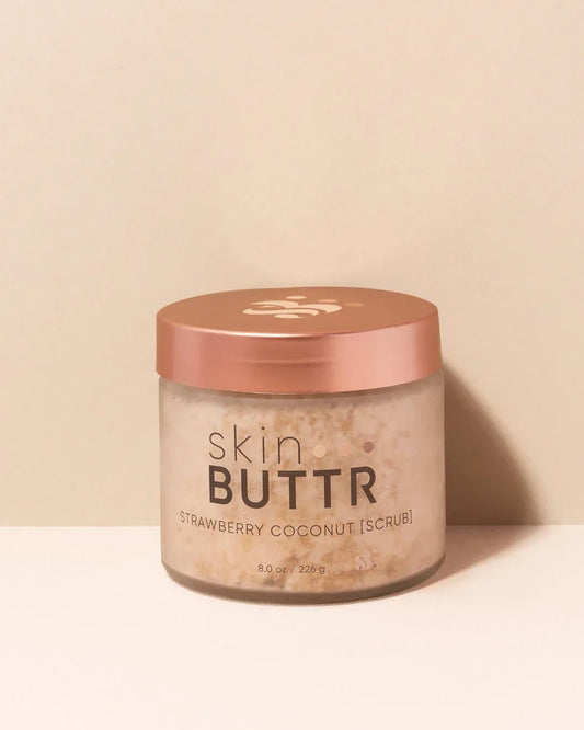 Strawberry Coconut Scrub in open jar – exfoliating body scrub
Sugar scrub with strawberry and coconut – natural body polish for women
Close-up of scrub texture – best exfoliating scrub for glowing skin
Hand applying fruity scrub – body scrub for soft skin